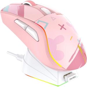 imageDAREU A950 Wireless Gaming Mouse with RGB Charging Dock88g Lightweight Programmable TriMode Wireless Mouse Gaming Up to 12K DPI1000Hz120Hrs Playtime with RGB Backlit Great for PC MacPink