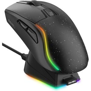 imageDAREU A950 Wireless Gaming Mouse with RGB Charging Dock88g Lightweight Programmable TriMode Wireless Mouse Gaming Up to 12K DPI1000Hz120Hrs Playtime with RGB Backlit Great for PC MacBlack