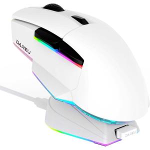 imageDAREU A955 Lightweight Wireless Gaming Mouse with RGB Charging Dock TriMode 24GUSBCBT Mouse Up to 12K DPI Optical Sensor KBS II Buttons Fully Programmable 120 Hr BatteryWhite