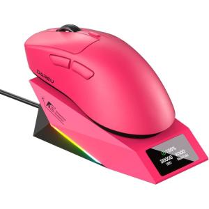 imageDAREU AE7 Pro Dual 8k Wireless Gaming Mouse with Charging Dock Lightweight RightHanded Design30000DPI Custom P3950 Sensor 8K Polling Keel Structure TriMode connectivity6 Programmable ButtonsMagenta