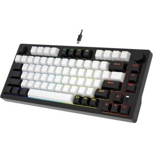 imageDAREU EK75 Wired Mechanical Keyboard75 Keyboard with Volume KnobGasket Mount Mechanical Gaming Keyboards81 Keys Rainbow SidelitPBT KeycapsLinear Dream Switch for PC Laptop  WhiteBlackWhite