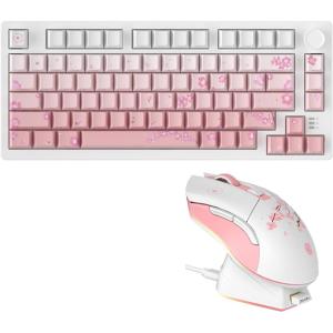 imageDAREU EK75PRO Sakura Pink Wireless Mechanical Gaming Keyboard and Wireless Gaming Mouse with Charging Dock ComboHiFi Dream Switch