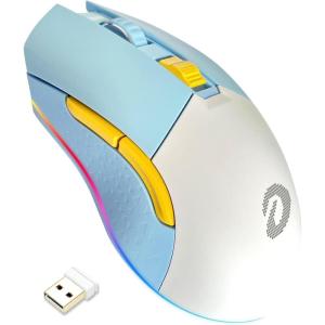 imageDAREU EM901X Wireless Gaming Mouse with Charging Dock Rechargeable RGB12K DPI7 Programmable Buttons HighPrecision Sensor 300IPS 1000Hz for PC Notebook MacBlueWhite