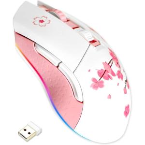imageDAREU EM901X Wireless Gaming Mouse with Charging Dock Rechargeable RGB12K DPI7 Programmable Buttons HighPrecision Sensor 300IPS 1000Hz for PC Notebook MacSakura Pink
