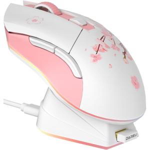 imageDAREU Wireless Gaming Mouse with Charging Dock Rechargeable RGB12K DPI7 Programmable Buttons HighPrecision Sensor 300IPS 1000Hz for PC Notebook MacSakura Pink  Charging Dock