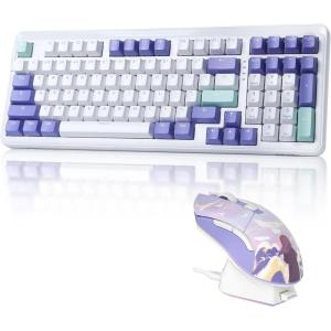 imageDAREU EK98PRO Purple Wireless Mechanical Gaming Keyboard and Wireless Gaming Mouse with Charging Dock Combo