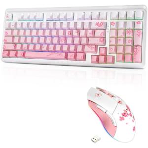 imageDAREU EK98pro Sakura Pink Wireless Mechanical Keyboard and Wireless Gaming Mouse Combo