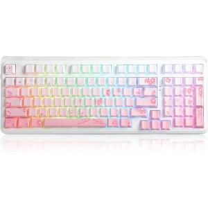 imageDAREU EK98pro Sakura Pink Wireless Mechanical KeyboardTriMode BT24GHzUSBC Creamy Gaming Keyboard with Number PadGasket StructureHot Swappable CustomRGB Backlit for WinMacSakura Pink