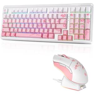 imageDAREU EK98pro Sakura Pink Wireless Mechanical Keyboard and Wireless Gaming Mouse with Charging Dock ComboCloud Switch