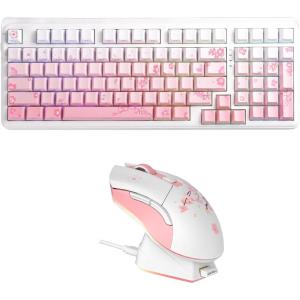 imageDAREU EK98pro Sakura Pink Wireless Mechanical Keyboard and Wireless Gaming Mouse with Charging Dock ComboHiFi Dream Switch