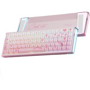 imageDAREU COOL68 60 Sakura Pink Wired Gaming Keyboard Rapid Trigger Magnetic Switch Keyboard with 8000Hz Polling Rate Adjustable Actuation 01ms Latency SOCD Gasket Mount Hot swappable RGB LightSakura Pink